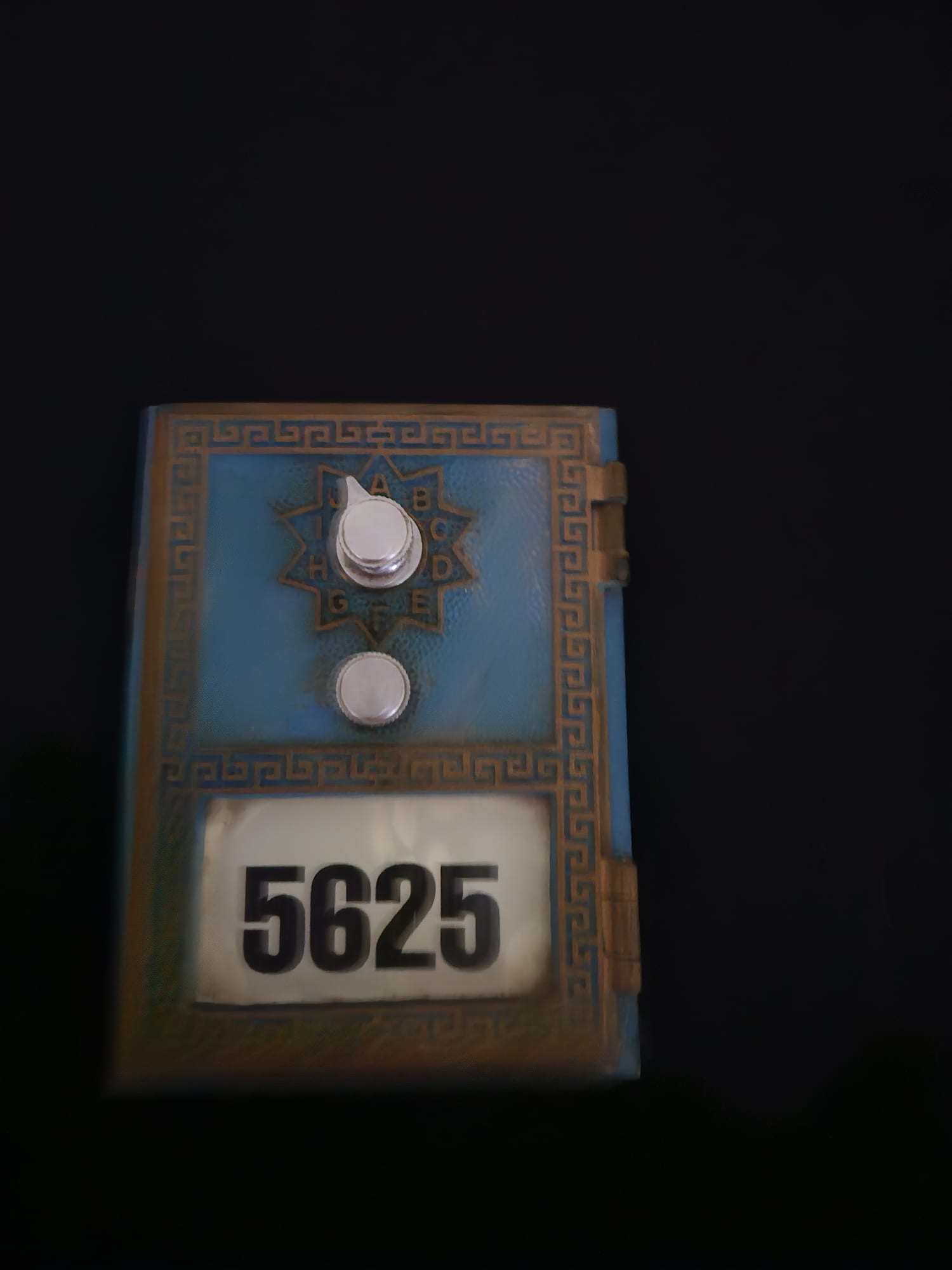 Vintage Blue Enamel PO Box Lock Mechanism with Number Plate 5625ntage PO box door
