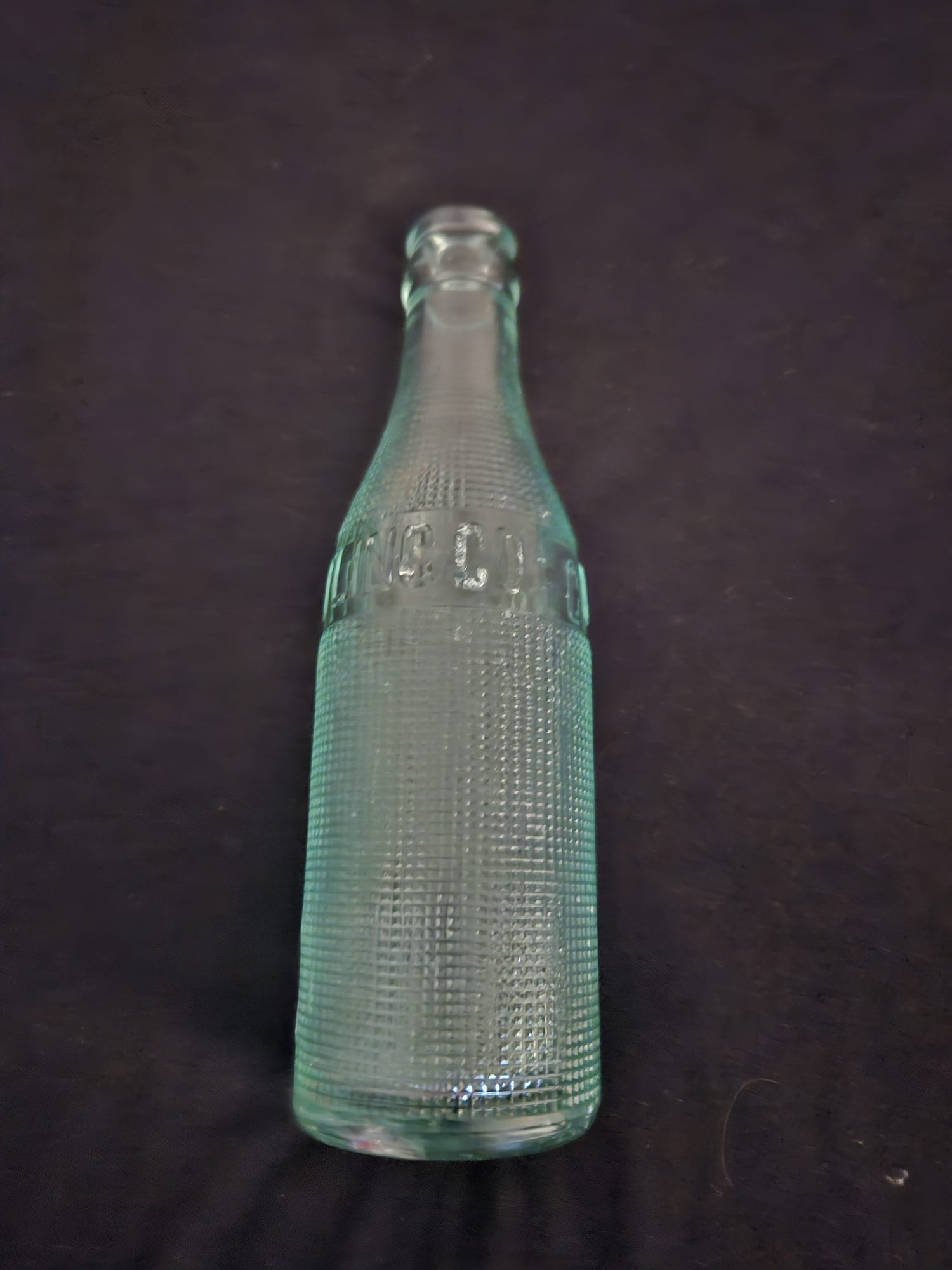 Vintage Aqua Glass Soda Bottle with Embossed Diamond Pattern Conway Bottling Co